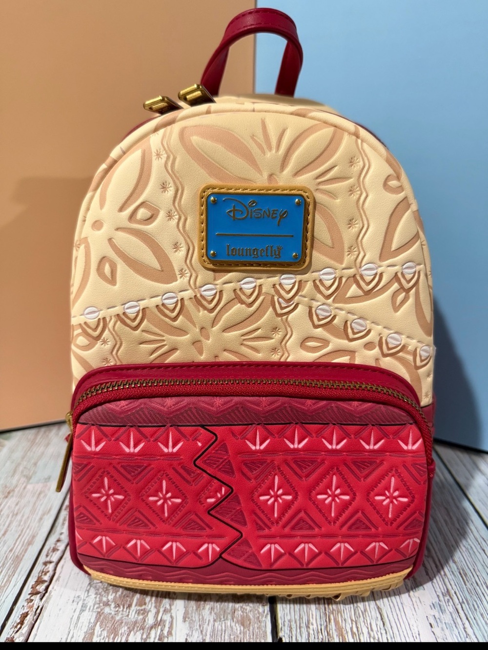 Loungefly Moana Peach & Red Patterned Mini Backpack